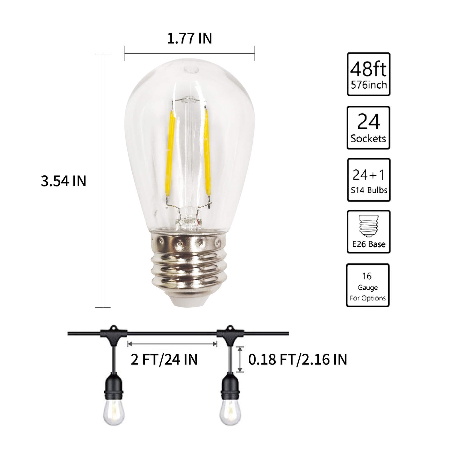 Gardenreet 48FT Outdoor Bistro Lights